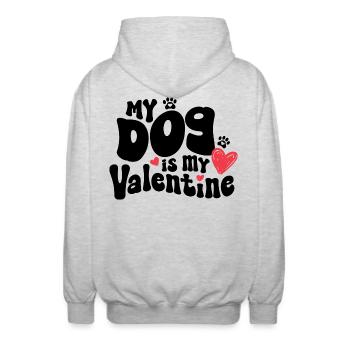 "My dog is my Valentine" / V-Day - Unisex Kapuzenjacke - Hellgrau meliert - Hinten - AI Model Male 185 light (185cm)