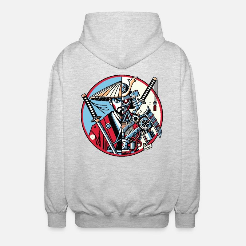 Samurai-Ronin oder Mecha-Shogun - Unisex Kapuzenjacke - Hellgrau meliert