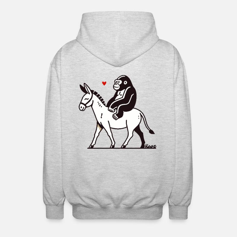 Gorille chevauchant un âne - Veste à capuche unisexe - gris clair chiné