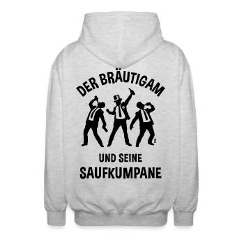Der Bräutigam Und Seine Saufkumpane (JGA Bier / B) - Unisex Kapuzenjacke - Hellgrau meliert - Hinten - AI Model Male 185 light (185cm)