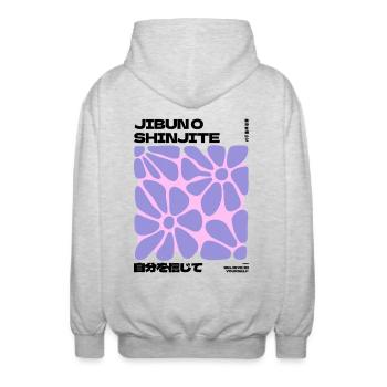 Believe in yourself Japanese abstract - Unisex Hooded Jacket - light heather grey - Back - AI Model Male 185 light (185cm)