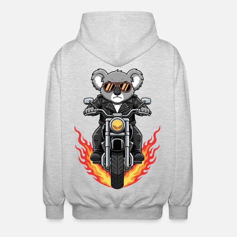 Cool Biker Koala Motorcycle Flames - Unisex Hooded Jacket - light heather grey