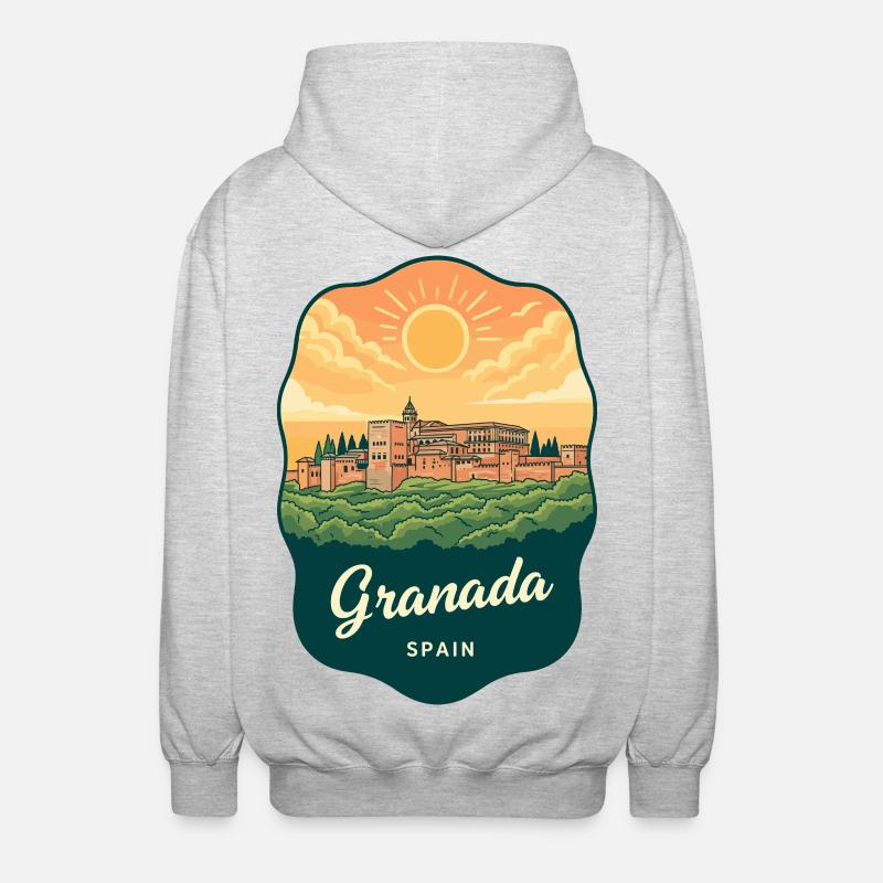 Granada Alhambra Palac Retro Sunset Badge - Veste à capuche unisexe - gris clair chiné