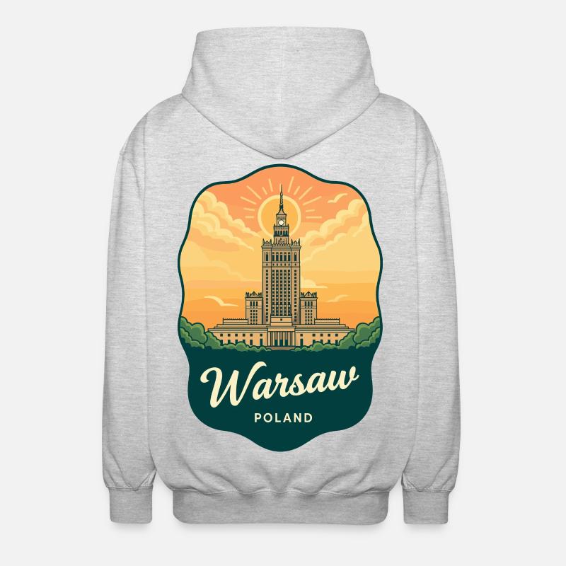 Warschauer Kulturpalac Retro-Reiseabzeichen - Unisex Kapuzenjacke - Hellgrau meliert
