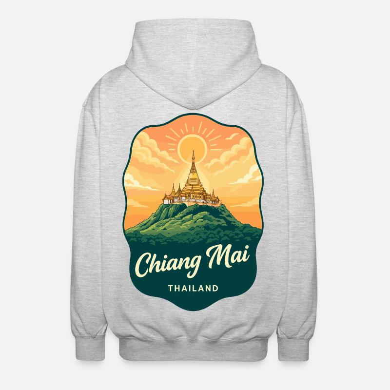 Chiang Mai Doi Suthep Retro-Reiseabzeichen - Unisex Kapuzenjacke - Hellgrau meliert