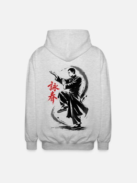 Maître Wing Chun à l’Encre - Veste à capuche unisexe - gris clair chiné