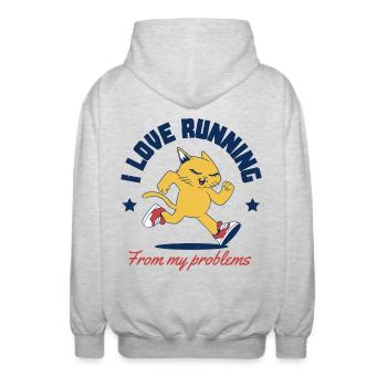 I Love Running From My Problems - Unisex Hooded Jacket - light heather grey - Back - AI Model Male 185 light (185cm)