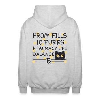 Pharmacy Cat From Pills to Purrs yellow-black - Unisex Hooded Jacket - light heather grey - Back - AI Model Male 185 light (185cm)