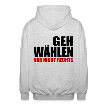 GEH WÄHLEN - Unisex Kapuzenjacke - Hellgrau meliert - Hinten - AI Model Male 185 light (185cm)