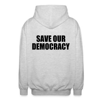 Save our democracy - Unisex Hooded Jacket - light heather grey - Back - AI Model Male 185 light (185cm)