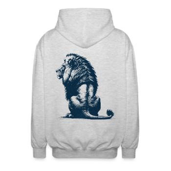 Lion Dad – Rear View Wildcat Male Lion - Unisex Hooded Jacket - light heather grey - Back - AI Model Male 185 light (185cm)