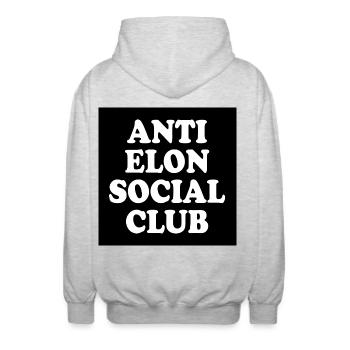 anti elon social club - Unisex Kapuzenjacke - Hellgrau meliert - Hinten - AI Model Male 185 light (185cm)