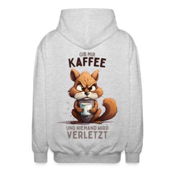 Wütendes Eichhörnchen mit Kaffee - Unisex Kapuzenjacke - Hellgrau meliert - Hinten - AI Model Male 185 light (185cm)