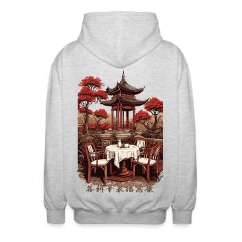Café asiatique - Veste à capuche unisexe - gris clair chiné - Dos - AI Model Male 185 light (185cm)