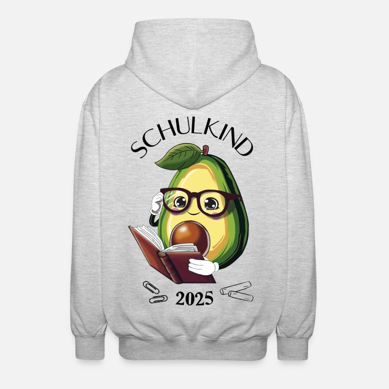 Schulkind 2025 – Avocado Einschulung - Unisex Kapuzenjacke - Hellgrau meliert