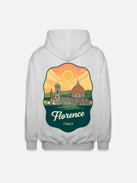 Florence Duomo Retro Sonnenuntergangs-Reiseabzeichen - Unisex Kapuzenjacke - Hellgrau meliert