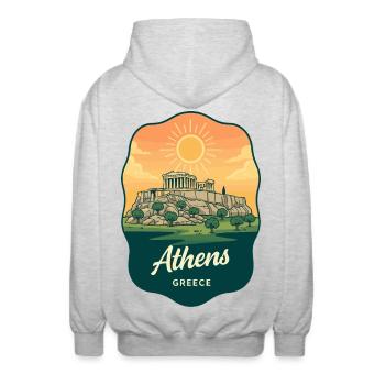 Insigne du Parthénon d’Athènes Vintage Sunset - Veste à capuche unisexe - gris clair chiné - Dos - AI Model Male 185 light (185cm)