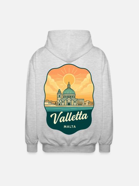 Valletta Malta Retro Sunset Reiseabzeichen - Unisex Kapuzenjacke - Hellgrau meliert