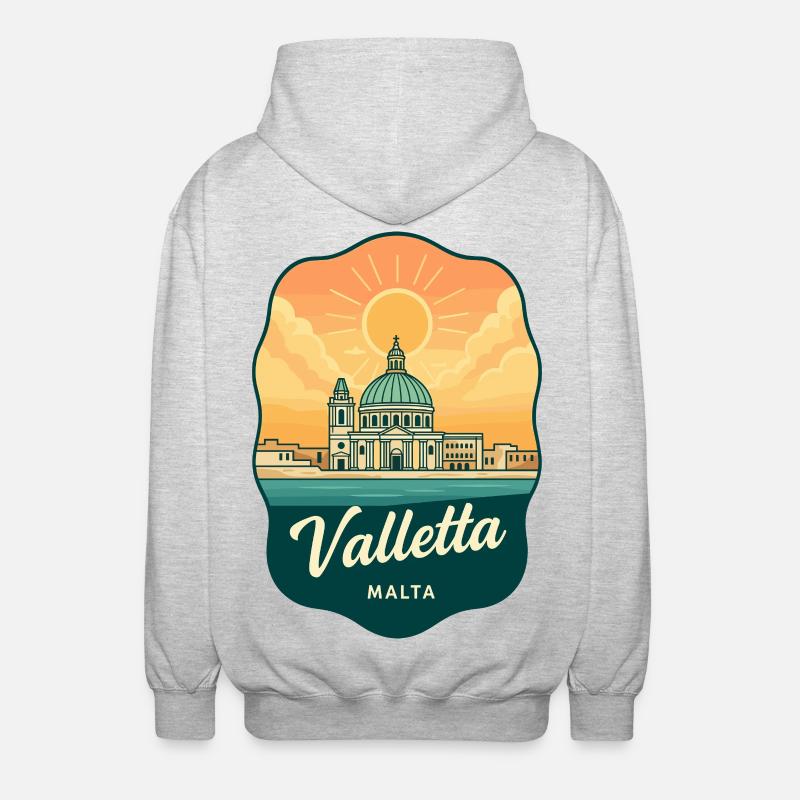Valletta Malta Retro Sunset Reiseabzeichen - Unisex Kapuzenjacke - Hellgrau meliert