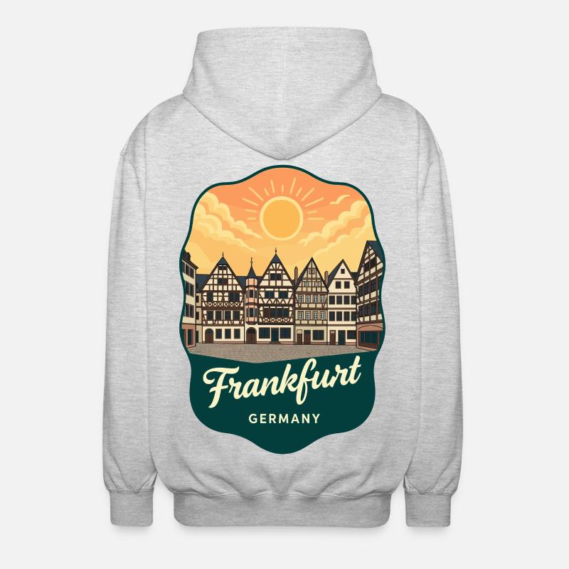 Frankfurt Romer Retro Sunset Reiseabzeichen - Unisex Kapuzenjacke - Hellgrau meliert