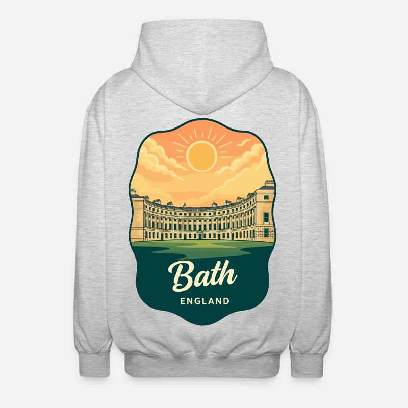 Bath Royal Crescent Retro Sunset Badge - Unisex Hooded Jacket - light heather grey