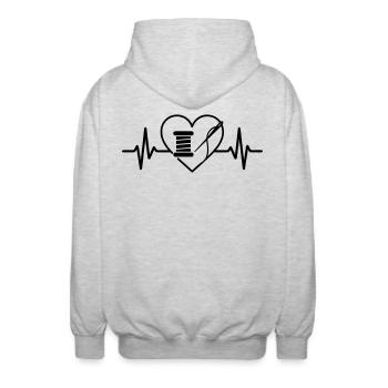 Sewing Spool Heart - Unisex Hooded Jacket - light heather grey - Back - AI Model Male 185 light (185cm)