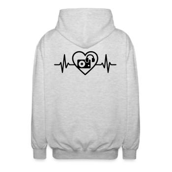 Herz DJ Plattenspieler Kopfhoerer - Unisex Kapuzenjacke - Hellgrau meliert - Hinten - AI Model Male 185 light (185cm)