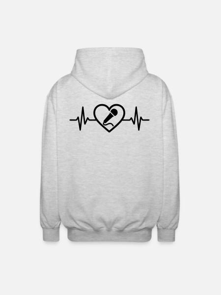 Heart Karaoke Microphone Singing - Unisex Hooded Jacket - light heather grey