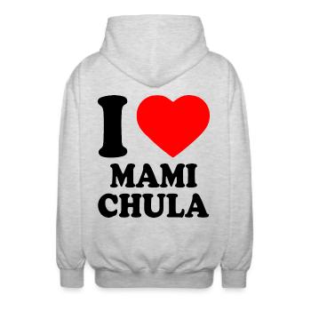 I love mami chula - Veste à capuche unisexe - gris clair chiné - Dos - AI Model Male 185 light (185cm)