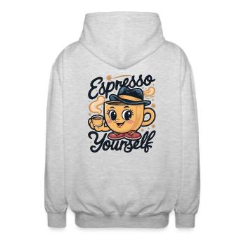 Espresso Yourself - Unisex Hooded Jacket - light heather grey - Back - AI Model Male 185 light (185cm)