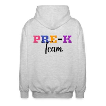 Pre-K Team - Pre Kindergarten Teacher - Unisex Hooded Jacket - light heather grey - Back - AI Model Male 185 light (185cm)