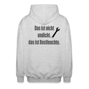 Das ist nicht undicht, das ist Restfeuchte. - Unisex Kapuzenjacke - Hellgrau meliert - Hinten - AI Model Male 185 light (185cm)
