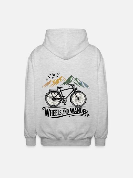 Wheels & Wander – Mountain Adventure - Unisex Hooded Jacket - light heather grey