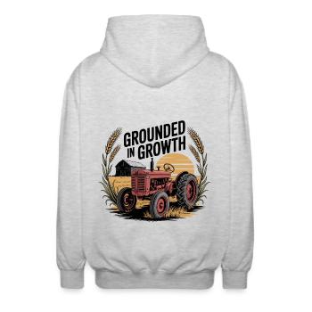 Grounded in Growth - Unisex Hooded Jacket - light heather grey - Back - AI Model Male 185 light (185cm)