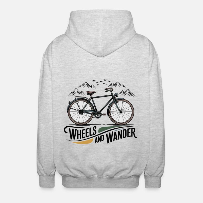 Wheels & Wander – Aventure en montagne - Veste à capuche unisexe - gris clair chiné