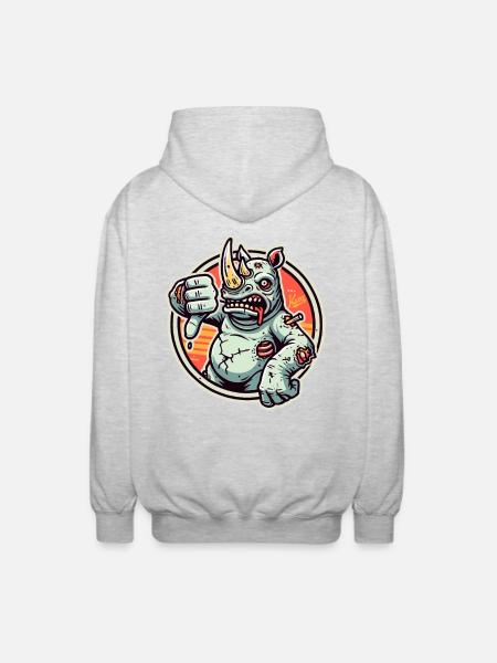 Dissatisfied and thumbs-down zombie rhinoceros - Unisex Hooded Jacket - light heather grey