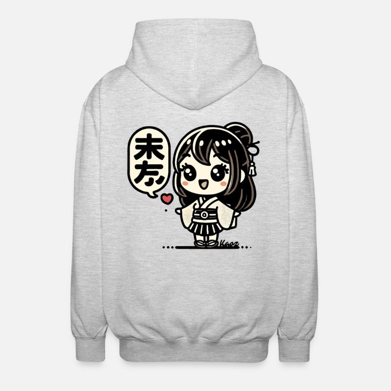 Süßes japanisches Chibi-Mädchen im Kimono - Unisex Kapuzenjacke - Hellgrau meliert