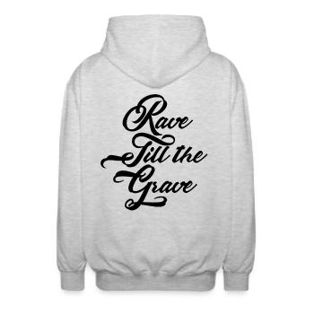 RAVE TILL THE GRAVE - Unisex Kapuzenjacke - Hellgrau meliert - Hinten - AI Model Male 185 light (185cm)