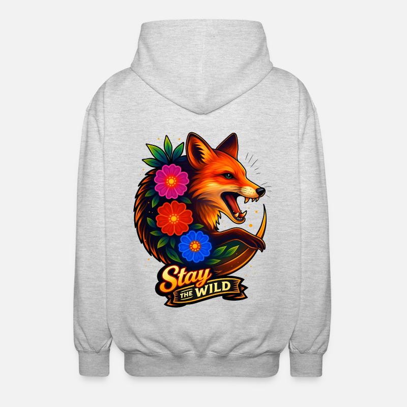 Renard aux fleurs Reste sauvage - Veste à capuche unisexe - gris clair chiné