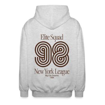 Elite Squad 98 – New York League Retro Streetwear - Unisex Kapuzenjacke - Hellgrau meliert - Hinten - AI Model Male 185 light (185cm)