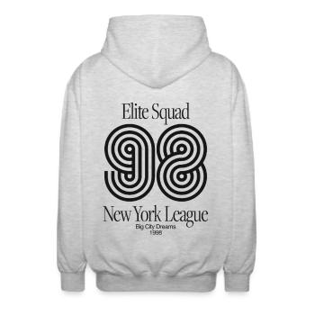 Elite Squad 98 – New York League Retro Streetwear - Unisex Kapuzenjacke - Hellgrau meliert - Hinten - AI Model Male 185 light (185cm)
