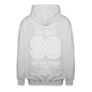 Elite Squad 98 – New York League Retro Streetwear - Unisex Kapuzenjacke - Hellgrau meliert - Hinten - AI Model Male 185 light (185cm)