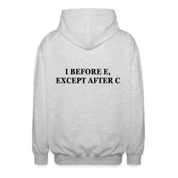 I Before E Except After C | Funny English Teacher - Unisex Hooded Jacket - light heather grey - Back - AI Model Male 185 light (185cm)