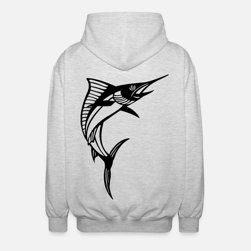 Schwarzer Schwertfisch - Unisex Kapuzenjacke - Hellgrau meliert