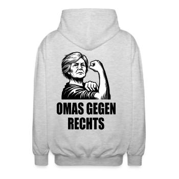 Omas gegen rechts - Unisex Kapuzenjacke - Hellgrau meliert - Hinten - AI Model Male 185 light (185cm)