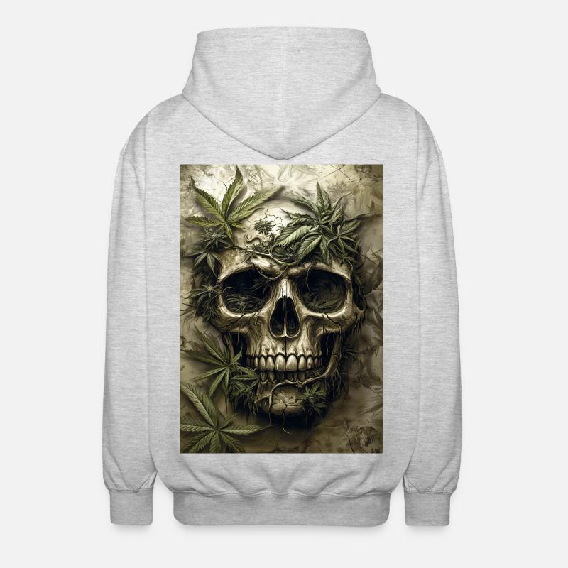Schädel mit Hanfblättern - Unisex Kapuzenjacke - Hellgrau meliert