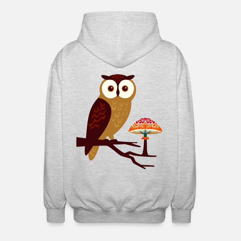 Eule und Pilz - Unisex Kapuzenjacke - Hellgrau meliert