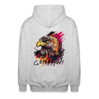 Eagle Germany Adlerkopf schwarz-rot-gold national - Unisex Kapuzenjacke - Hellgrau meliert - Hinten - AI Model Male 185 light (185cm)