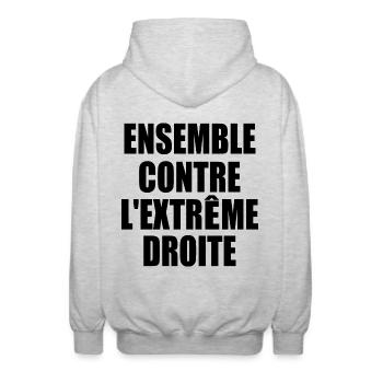 ensemble contre l'extreme droite - Veste à capuche unisexe - gris clair chiné - Dos - AI Model Male 185 light (185cm)