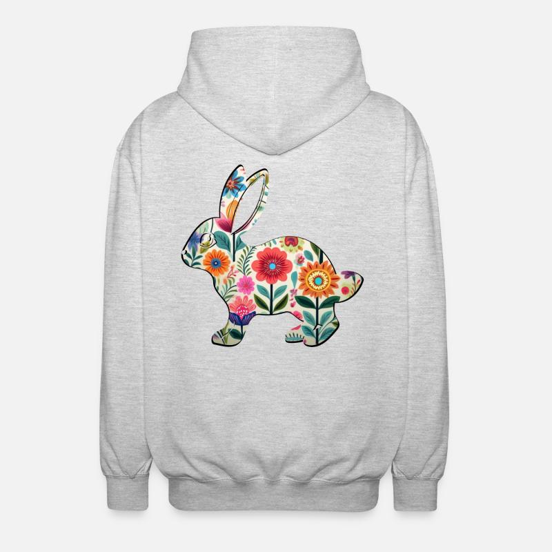 Florale Osterhasen-Silhouette - Boho Chic - Unisex Kapuzenjacke - Hellgrau meliert